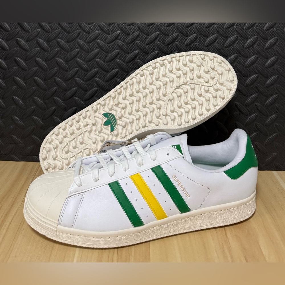 adidas Superstar Spikeless Golf Shoes White Green Yellow IH853 Mens Size 13